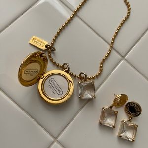 Coach necklace and earrings, gold plated